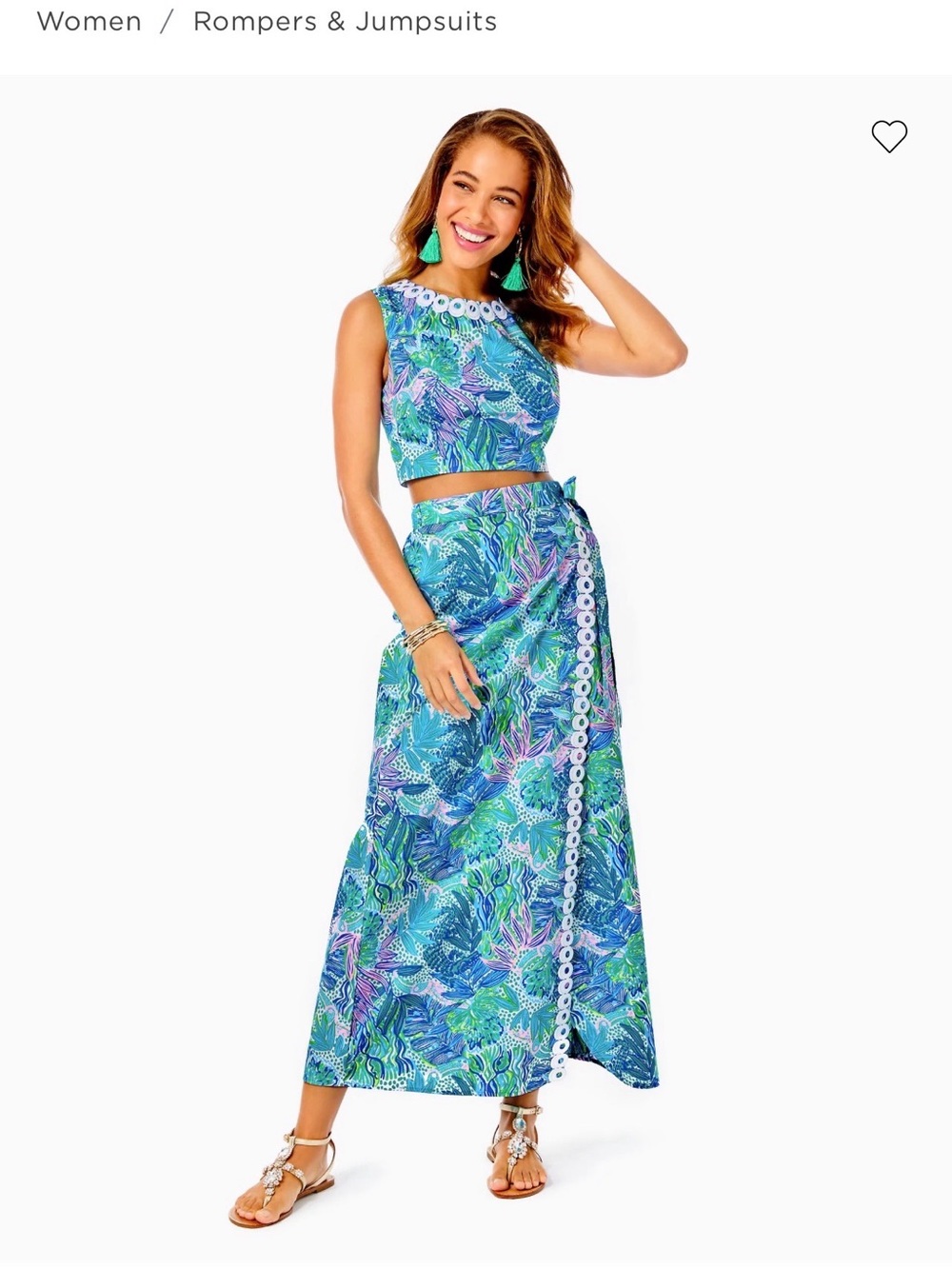 Lilly Pulitzer Blue Green Pink Tropical Two-Piece Maxi Dress - Picture 3 of 9